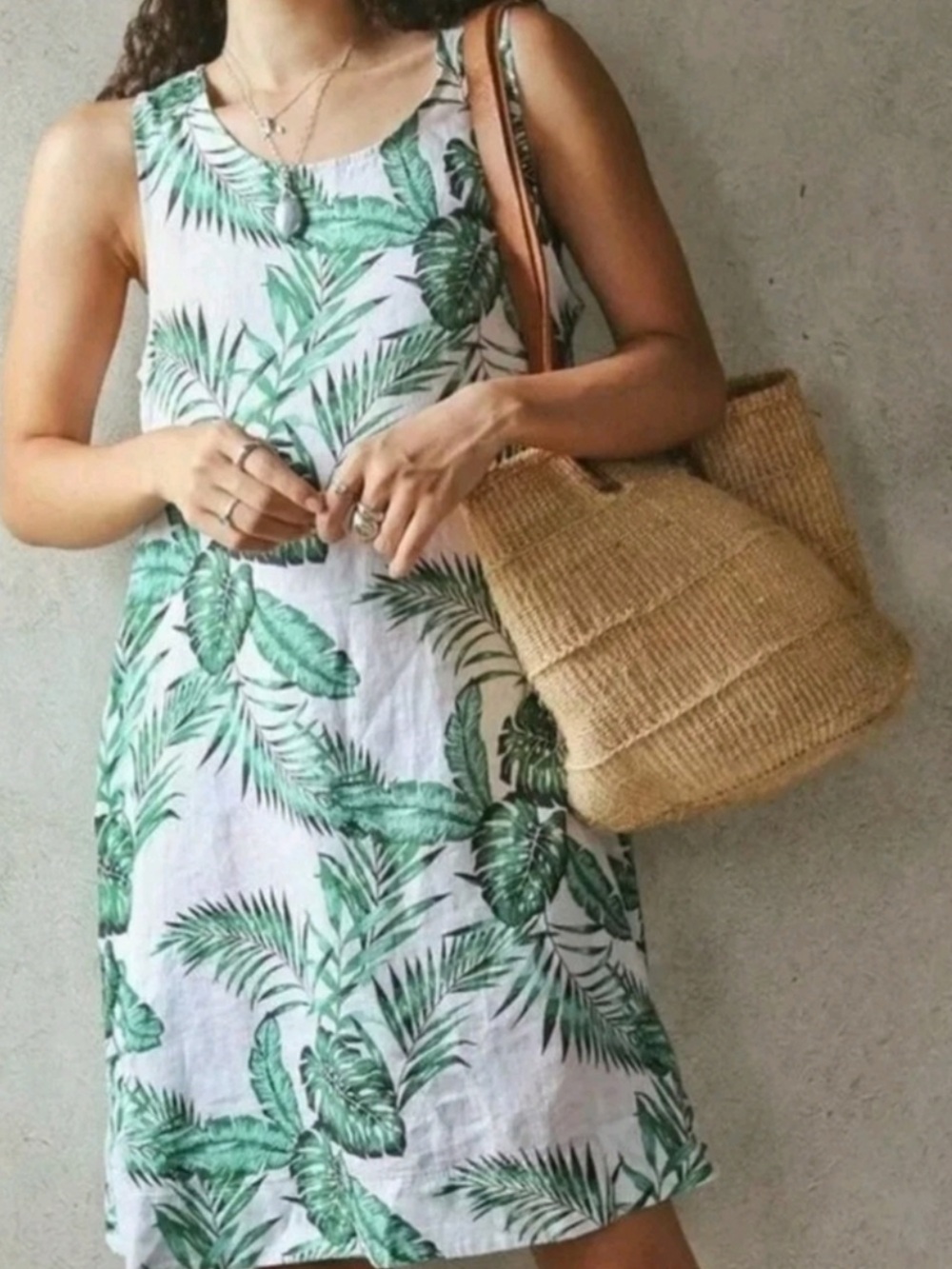 Tropical Green Leaf Print Dress